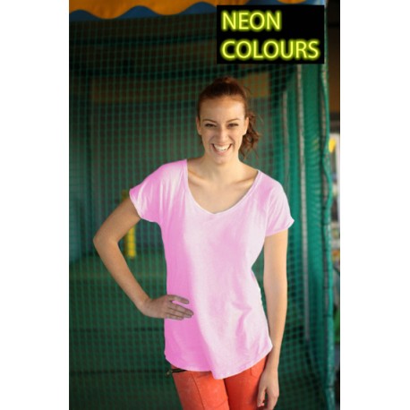 JHK TSULSLB, Koszulka damska, niski V-Neck, raglan, pink neon